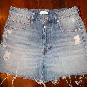 High Waisted Distressed Denim Button-Up Jeans